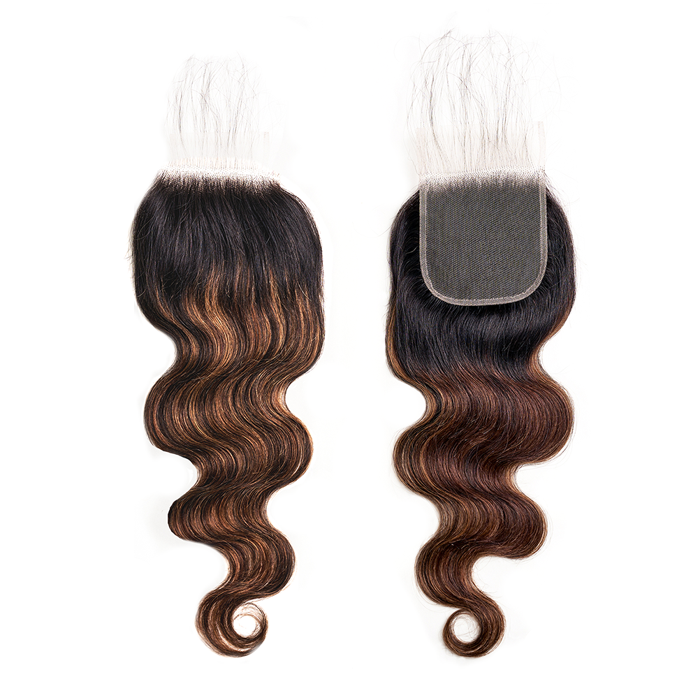 15A Body Wave 4x4 Lace Closure Free Part, Ombre Brazilian Virgin 100% human hair Closure Free Part Remy Body Wave