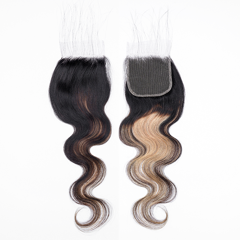 15A Body Wave 4x4 Lace Closure Free Part, Ombre Brazilian Virgin 100% human hair Closure Free Part Remy Body Wave