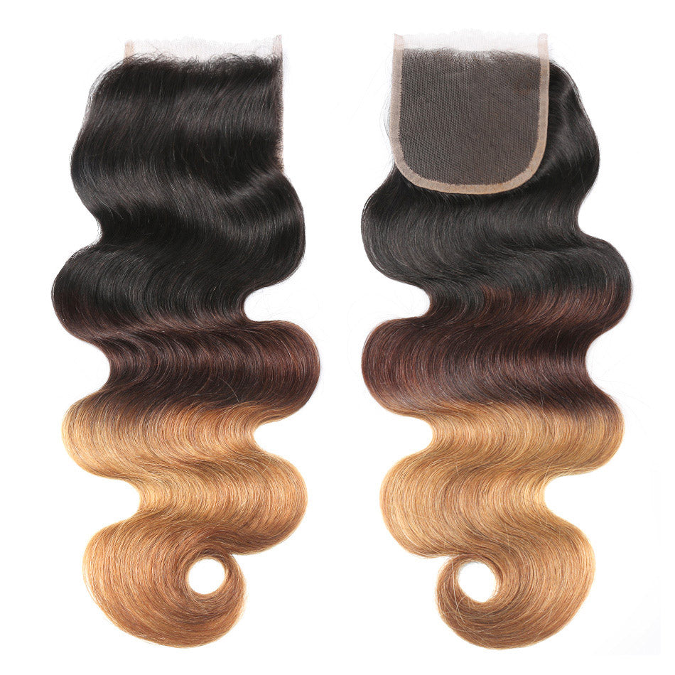15A Body Wave 4x4 Lace Closure Free Part, Ombre Brazilian Virgin 100% human hair Closure Free Part Remy Body Wave