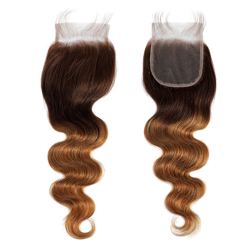 15A Body Wave 4x4 Lace Closure Free Part, Ombre Brazilian Virgin 100% human hair Closure Free Part Remy Body Wave